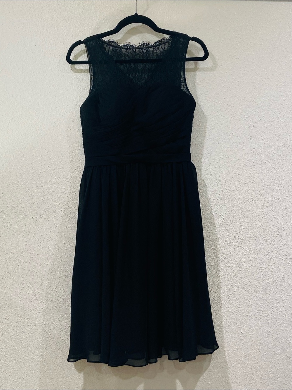 Azazie Black Lace-Top A-Line Dress Y2K V Neck Medium